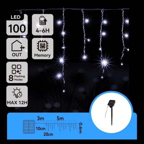 Aigostar - LED solárny reťazec 100xLED/8 funkcií 8x0,6m IP65 studená biela
