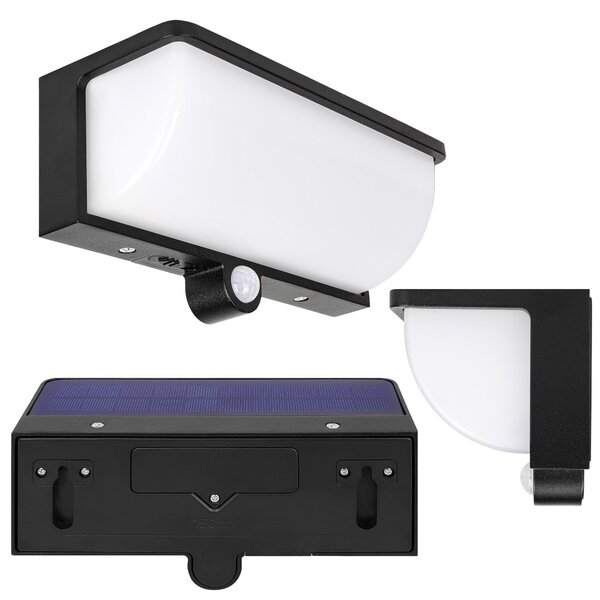 MasterLED Solárne vonkajšie nástenné svietidlo Logon, 3W, 250 lm, 4000K, PIR senzor, IP54, čierna farba
