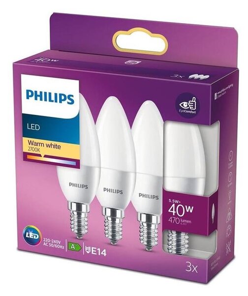 SADA 3x LED Žiarovka Philips B35 E14/5,5W/230V 2700K