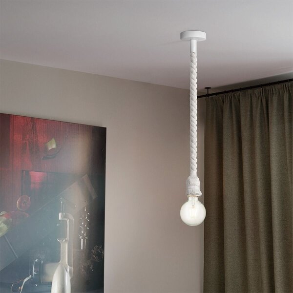 Luster na lanku LEONARDO ROPE 1xE27/10W/230V biela