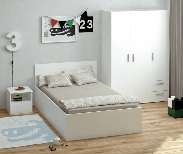 KONDELA Posteľ s kovovým roštom a úložným priestorom, 120x200, biela, DOLI