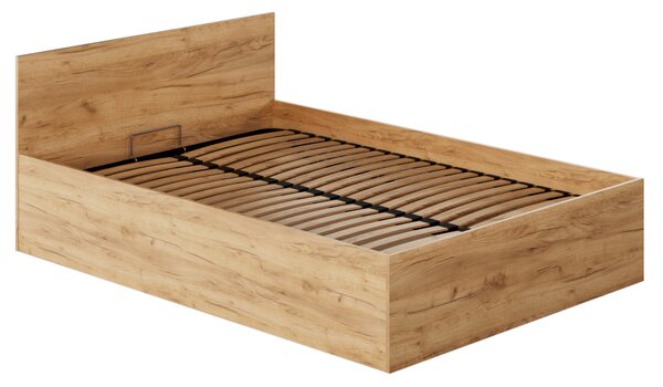 KONDELA Posteľ s kovovým roštom a úložným priestorom, 120x200, dub craft zlatý, DOLI