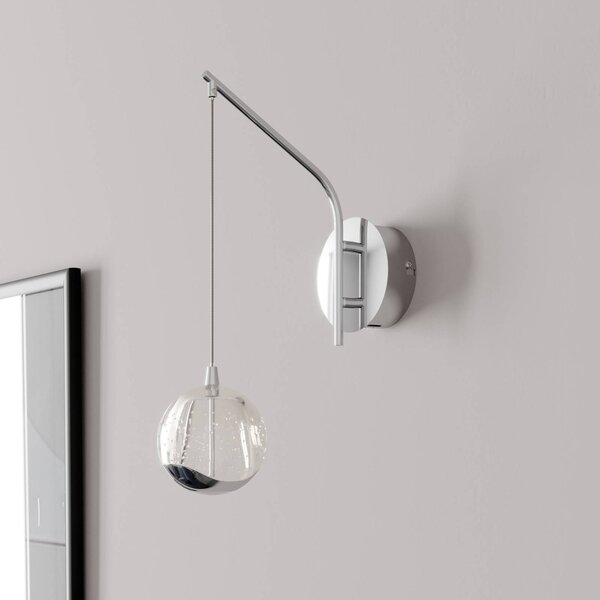 Lucande Nástenné svietidlo LED Hayley, chrómová farba, sklo, výška 34 cm, Jasné / priehľadné, Obývacia izba / jedáleň, Sklo, Moderný, Nástenné svietidlo