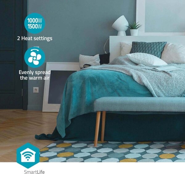 Nedis HTFA22WTW - Ventilátor s výhrevným telesom 1000/1500W/230V Wi-Fi Tuya + DO