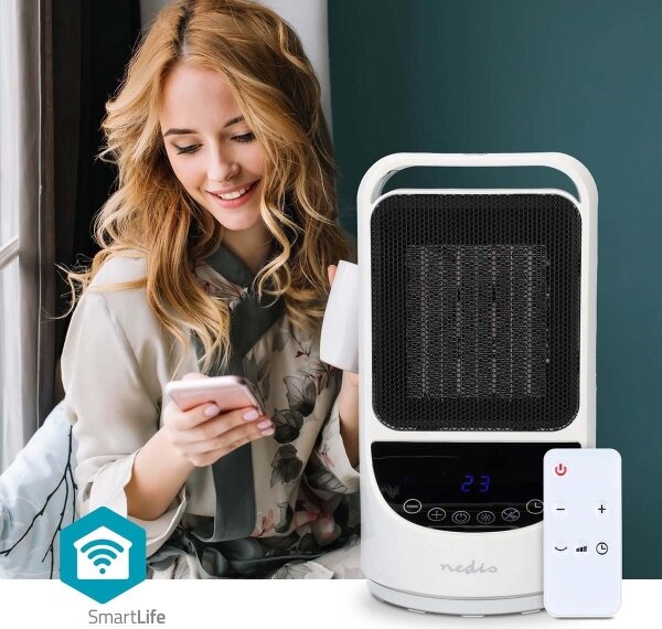 Nedis HTFA22WTW - Ventilátor s výhrevným telesom 1000/1500W/230V Wi-Fi Tuya + DO