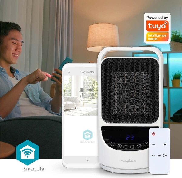 Nedis HTFA22WTW - Ventilátor s výhrevným telesom 1000/1500W/230V Wi-Fi Tuya + DO
