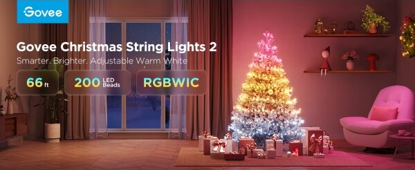 Govee - LED RGBICW Vonkajšia vianočná reťaz 2700-6500K 20m Wi-Fi Matter IP66