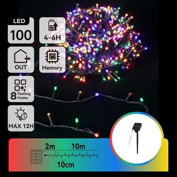 Aigostar - LED solárny reťazec 100xLED/8 funkcií 12m IP65 viacfarebný