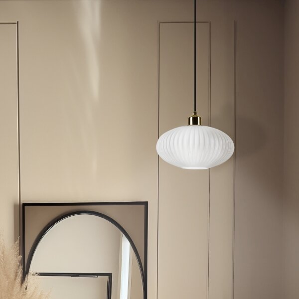 Luster na lanku HARMA 1xE27/15W/230V pr. 25 cm biela/zlatá