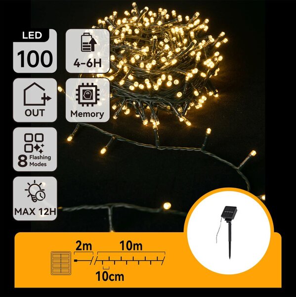 Aigostar - LED solárny svetelný reťazec 100xLED/8 režimov 12m IP65 teplá biela