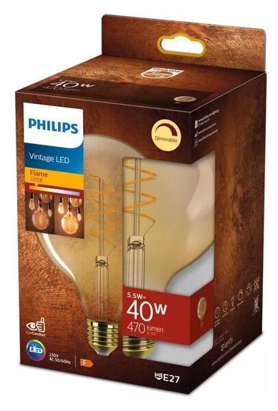 LED Stmievateľná žiarovka VINTAGE Philips G125 E27/5,5W/230V 2200K