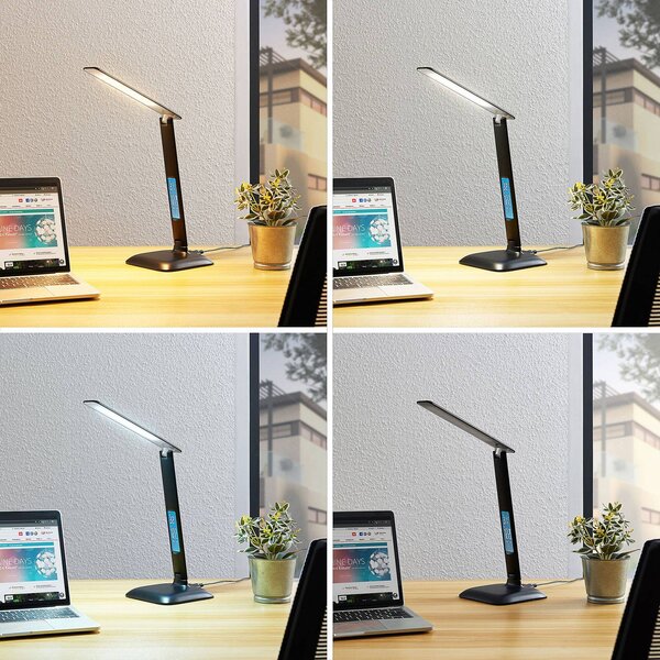 Lindby Ludmilla stolová LED lampa, displej, čierna, Čierna, Pracovňa / Kancelária, Plast, Moderný, Stolová lampa