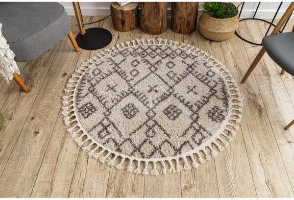 Dywany Łuszczów, Kusový koberec Berber Tanger B5940 cream and brown kruh, 120x120 (priemer) kruh, hnedá, obývacia izba