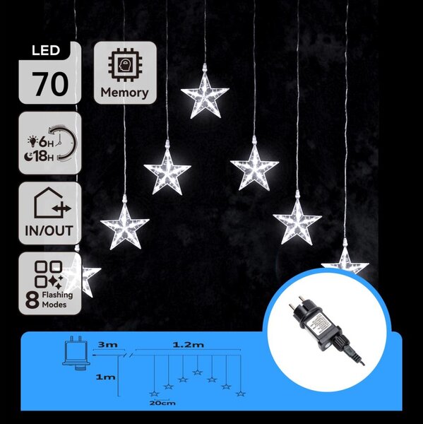 Aigostar - LED Vonkajší reťaz 70xLED/230V 1,2x1m IP44 studená biela hviezdy