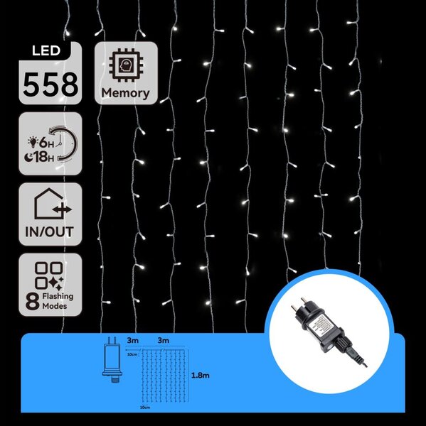 Aigostar - LED vonkajší svetelný reťazec 558xLED/6W/230V 3x1,8m IP44 studená biela