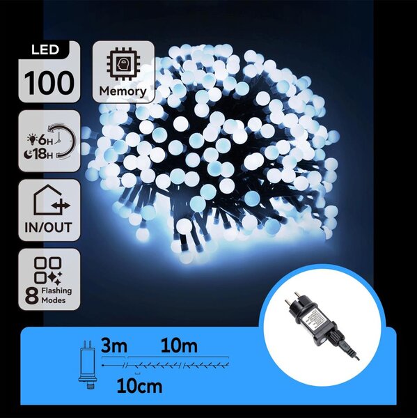 Aigostar - LED vonkajšia dekoratívna reťaz 100xLED/3,6W/230V/8 funkcií 10m IP44 studená biela