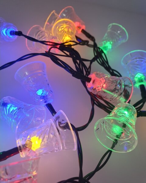 LED vonkajší svetelný reťazec 20xLED/2xAA 2,2 m IP44 viacfarebné zvončeky