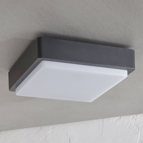 Lindby LED vonkajšia stropná lampa Nermin, 22 cm, IP65, hranatá, Čierna, Plast, Moderný, Stropné svetlo