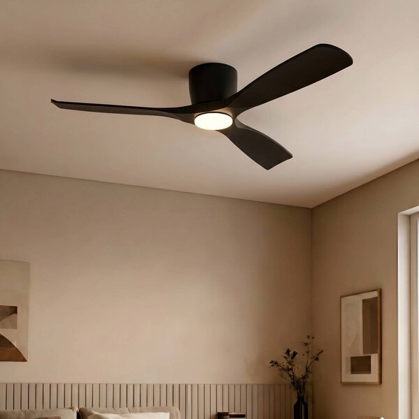 Lucande Smart LED stropný ventilátor Moneno, čierny, DC, Tuya, Čierna, Obývacia izba / jedáleň, kov, Moderný