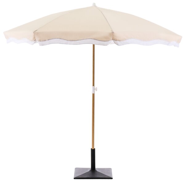Záhradný slnečník béžový tkanina ⌀ 232 cm oceľová tyč efekt dreva štýlový moderný exteriér