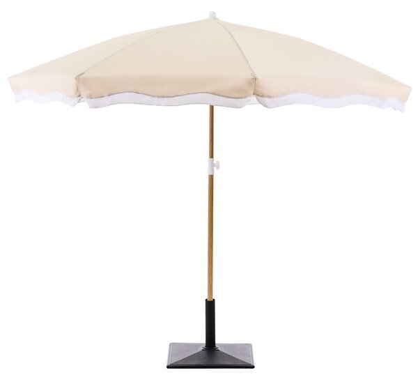 Záhradný slnečník béžový tkanina ⌀ 232 cm oceľová tyč efekt dreva štýlový moderný exteriér