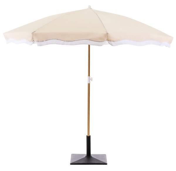 Záhradný slnečník béžový tkanina ⌀ 232 cm oceľová tyč efekt dreva štýlový moderný exteriér