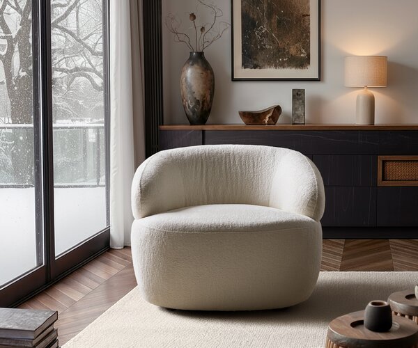 DELIFE Lounge kreslo Nova 88x88 cm bouclé mäkký béžová