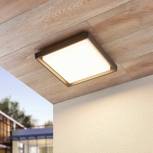 Lucande LED vonkajšie stropné svietidlo Birta, tmavošedé, IP54, 34 cm, Hliník / sivá / zinok, Hliník, Moderný, Stropné svetlo