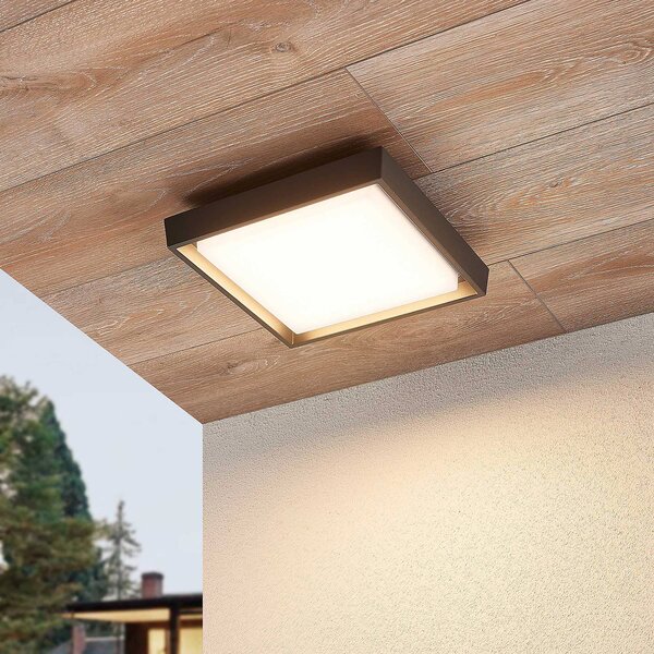 Lucande LED vonkajšie stropné svietidlo Birta, tmavošedé, 27 cm, IP54, Hliník / sivá / zinok, Hliník, Moderný, Stropné svetlo
