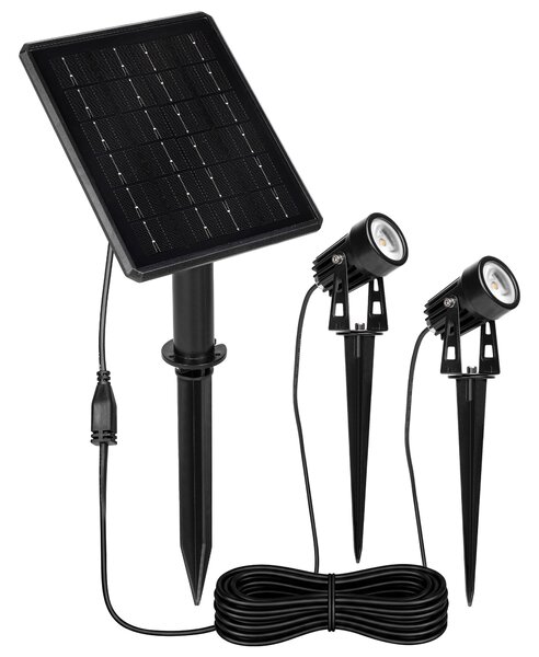 MasterLED solárne vonkajšie osvetlenie záhrady, 2 x LED, 3000K, 200 lm, IP54, čierna, s kovovým podstavcom na zapichnutie do zeme
