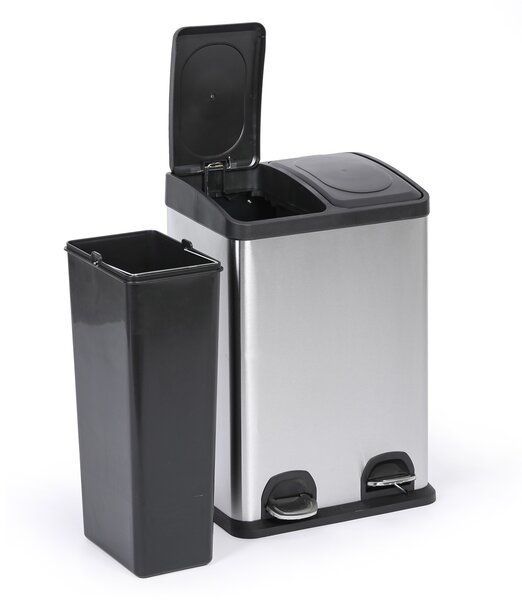 Kôš na triedený odpad, 2x 20 l, nerez, nášľapný
