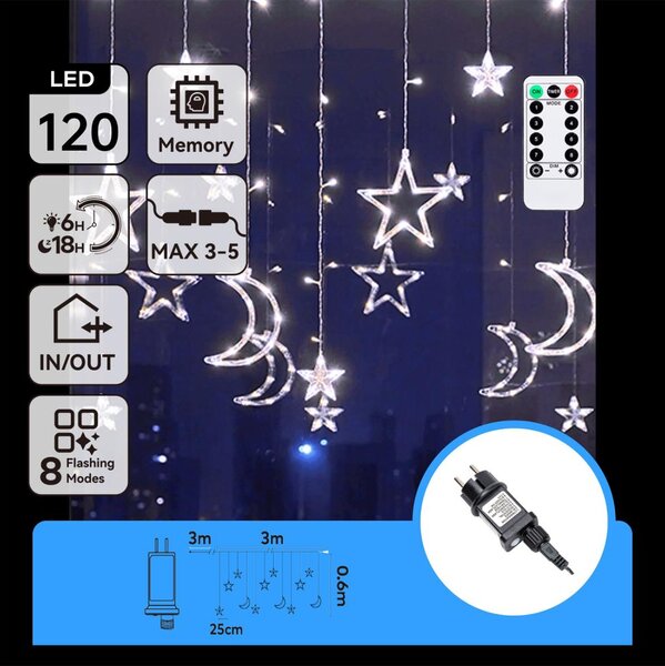 Aigostar - LED vonkajší vianočný reťazec 120xLED/6W/230V/8 funkcií 3x0,6m IP44 studená bielaDO