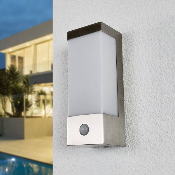 Lindby LED vonkajšie nástenné svietidlo Severina, 25 cm, senzor, oceľ, Hliník / sivá / zinok, Nehrdzavejúca oceľ, Moderný, Nástenné svietidlo