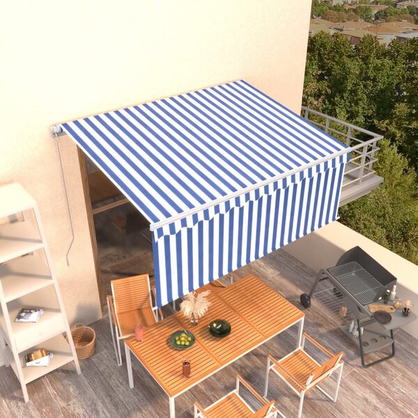 Maison Exclusive – Manuálna markíza, 3,5 x 2,5 m, modro-biela, 100% polyester