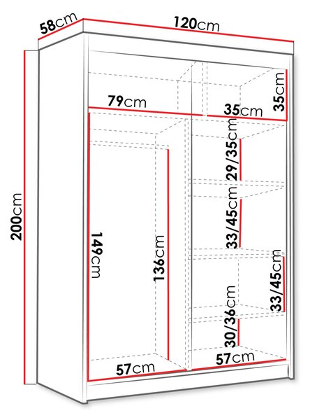 Úzka šatníková skriňa 120 cm STOWEL - kašmír