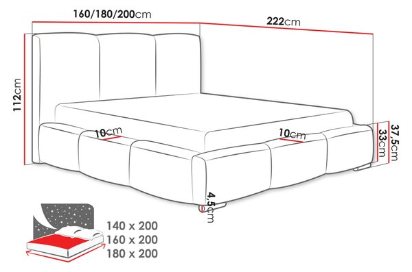 Čalúnená manželská posteľ 160x200 BASTA - špinavá biela