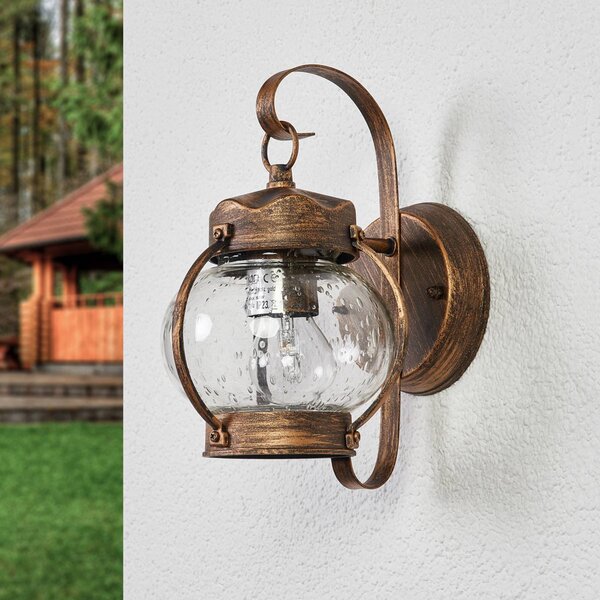 Vonkajšia nástenná lampa Margerite fúkané sklo, Hnedá / hrdzavá, kov, Vidiecky / Rustikálny, Nástenné svietidlo