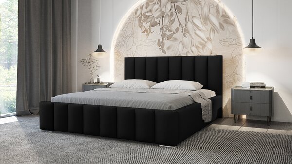 Elegantná čalúnená posteľ 180x200 MADALENA s úložným priestorom - čierna