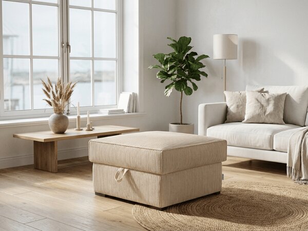 Krémový taburet SMART COSARO s úložným priestorom 65x65 cm