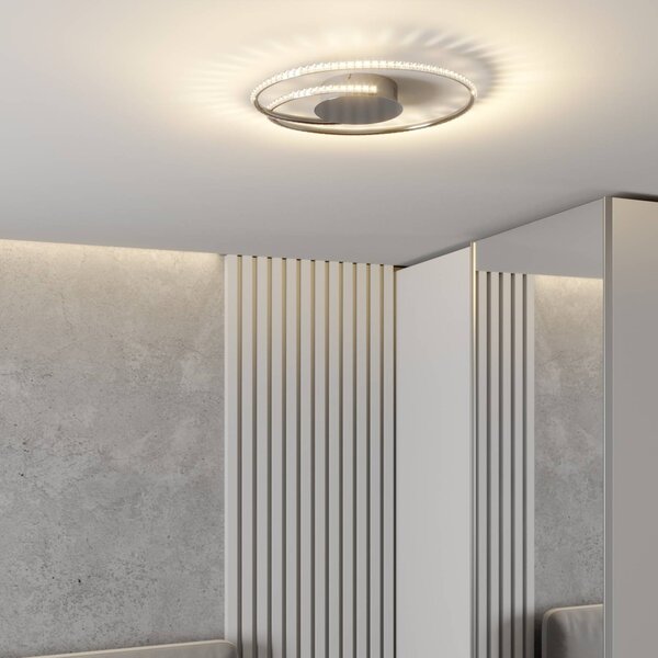 Lindby LED stropné svietidlo Joline, Ø 45 cm, kryštály, kov, Chrómová / strieborná, Obývacia izba / jedáleň, kov, Moderný