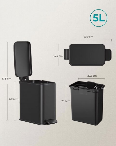 Odpadkový kôš do kúpeľne NORD, 5l, čierna SongmicsHome