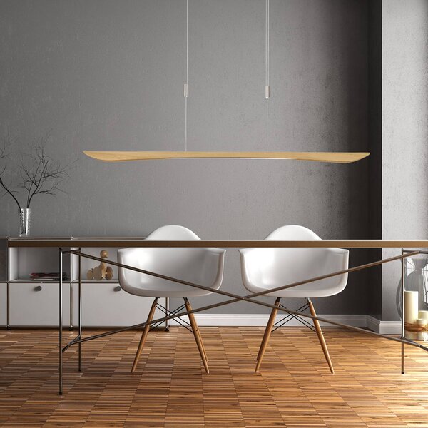 Quitani LED závesné svietidlo Hiba, prírodný dub, dĺžka 148 cm, Svetlé drevo, Obývacia izba / jedáleň, Drevo, Moderný, Závesné svietidlo