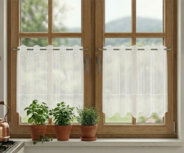 Záclona rivoli, Decentné listy vitrážka metráž, biela 45 cm