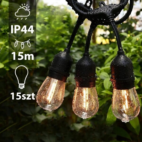 LED vonkajšia dekoratívna reťaz 15xE27/1W/230V 15,94 m IP44 čierna