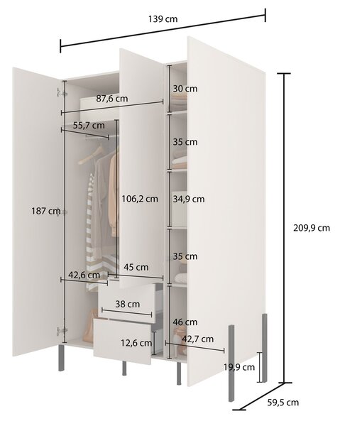 Vysoká šatníková skriňa 139 cm ADIS S - kašmír