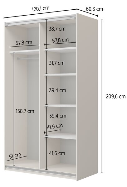 Šatníková skriňa 120 cm DEVORAH s posuvnými dverami - kašmír