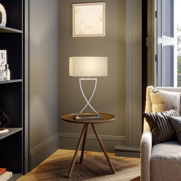 Stolná lampa Lucande Evaine, chróm/biela, kov, 66 cm, E27, Chrómová / strieborná, Obývacia izba / jedáleň, kov, Moderný, Stojacie svietidlo