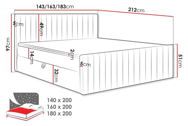 Kontinentálna manželská posteľ 160x200 VASHON 2 - svetlá béžová + topper ZADARMO