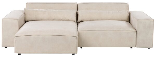 2-miestna modulárna rohová pohovka pravostranná béžová zamatové čalúnenie nohy zo syntetického materiálu minimalistický moderný štýl