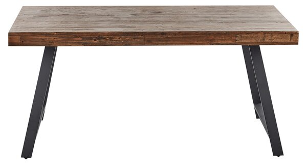 Jedálenský stôl tmavohnedý borovicové drevo MDF 160 x 90 cm stabilné čierne kovové nohy jedáleň obývacia izba industriálny štýl